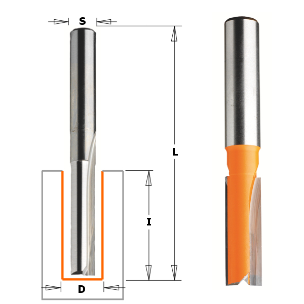 Freză de canelură CMT 912.127.11 12,7 mm cu capete de tăiere drepte, versiune lungă, coadă de 8 mm