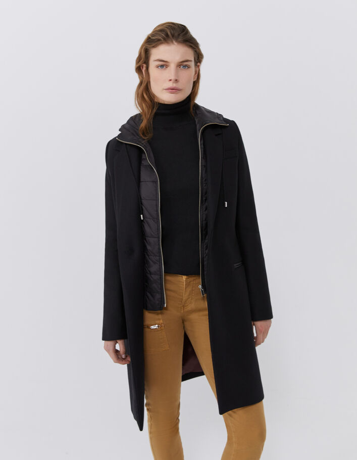 Manteau drap de laine à capuche femme