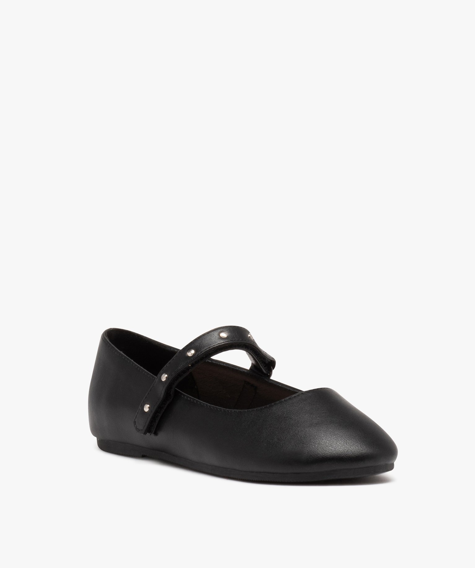 Ballerines fille unies à bride scratch cloutée noir | GEMO