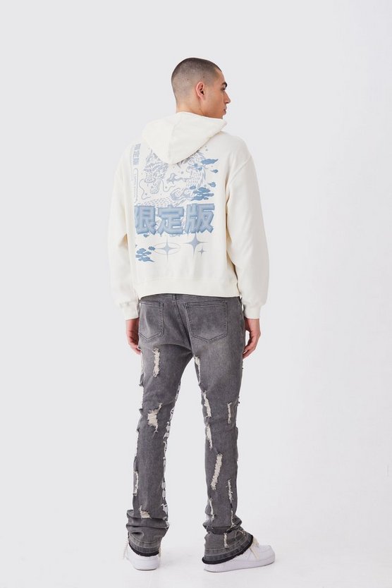 Kastiger Hoodie mit Drachen-Print