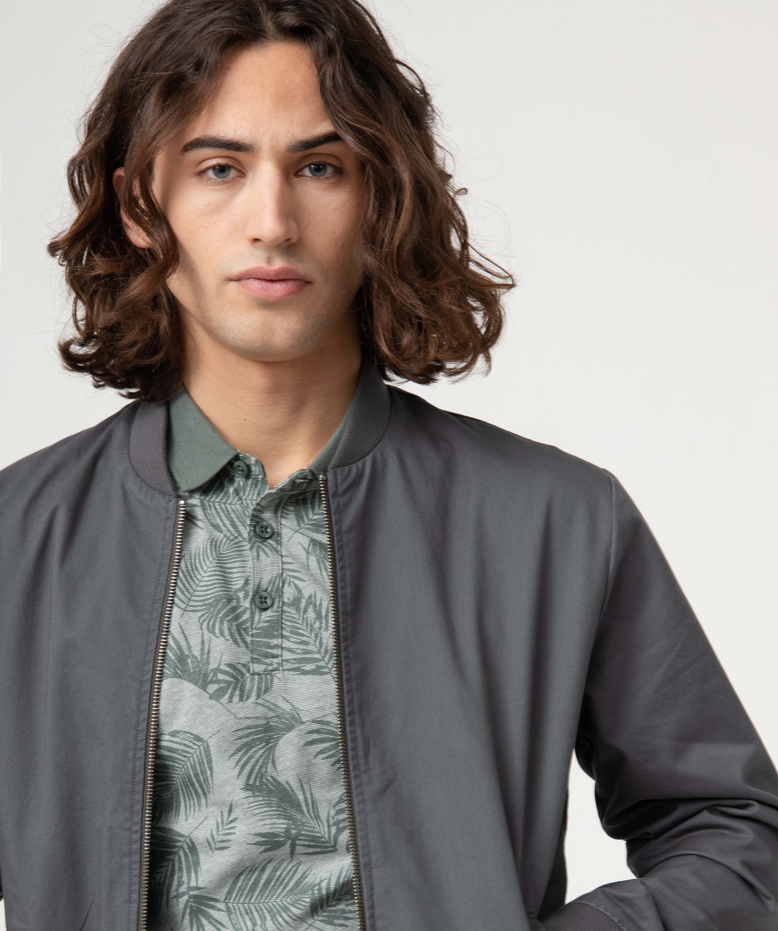 Blouson homme zippé en toile de coton gris | GEMO
