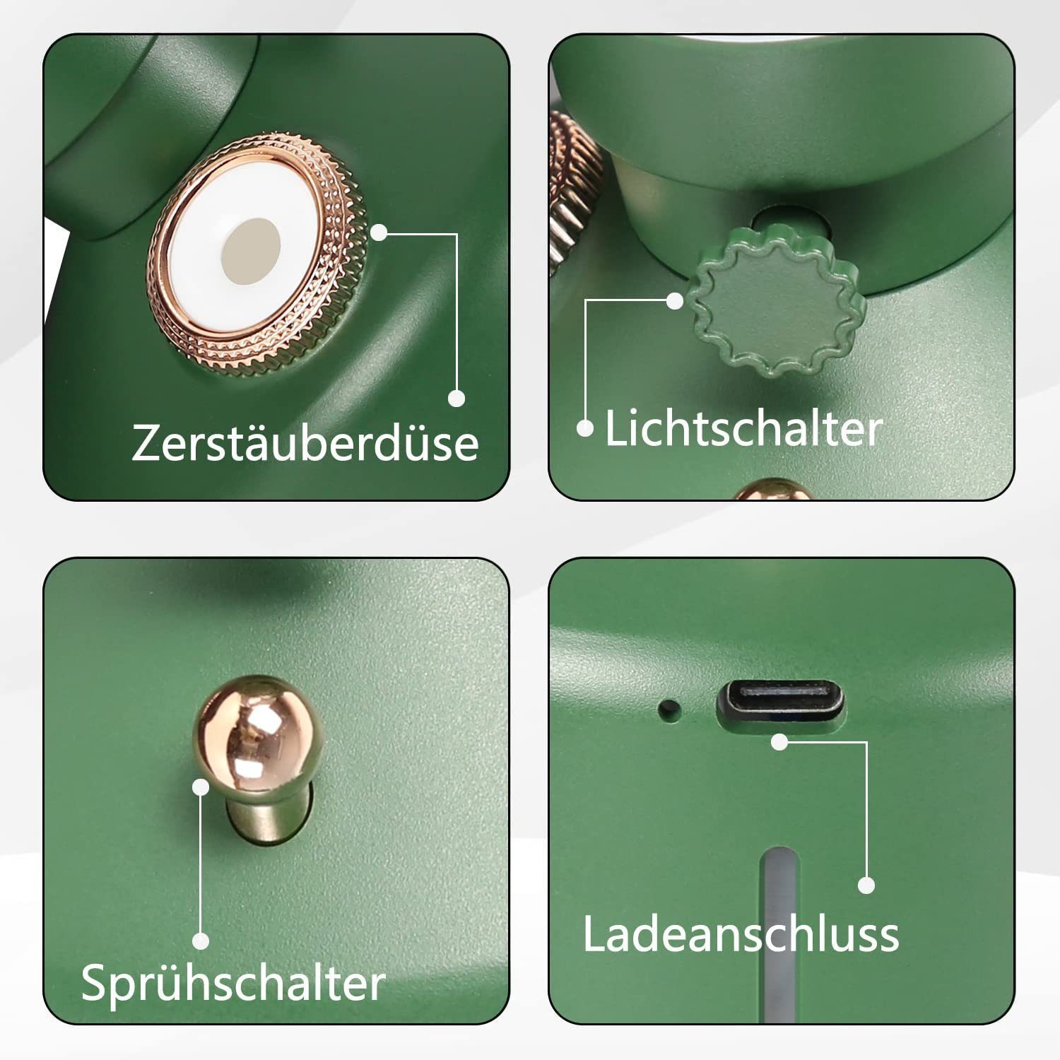 ZMH Diffuser Aroma Luftbefeuchter 260ML Vintage Dimmbar Ätherische Timer, mit LED-Lampe
