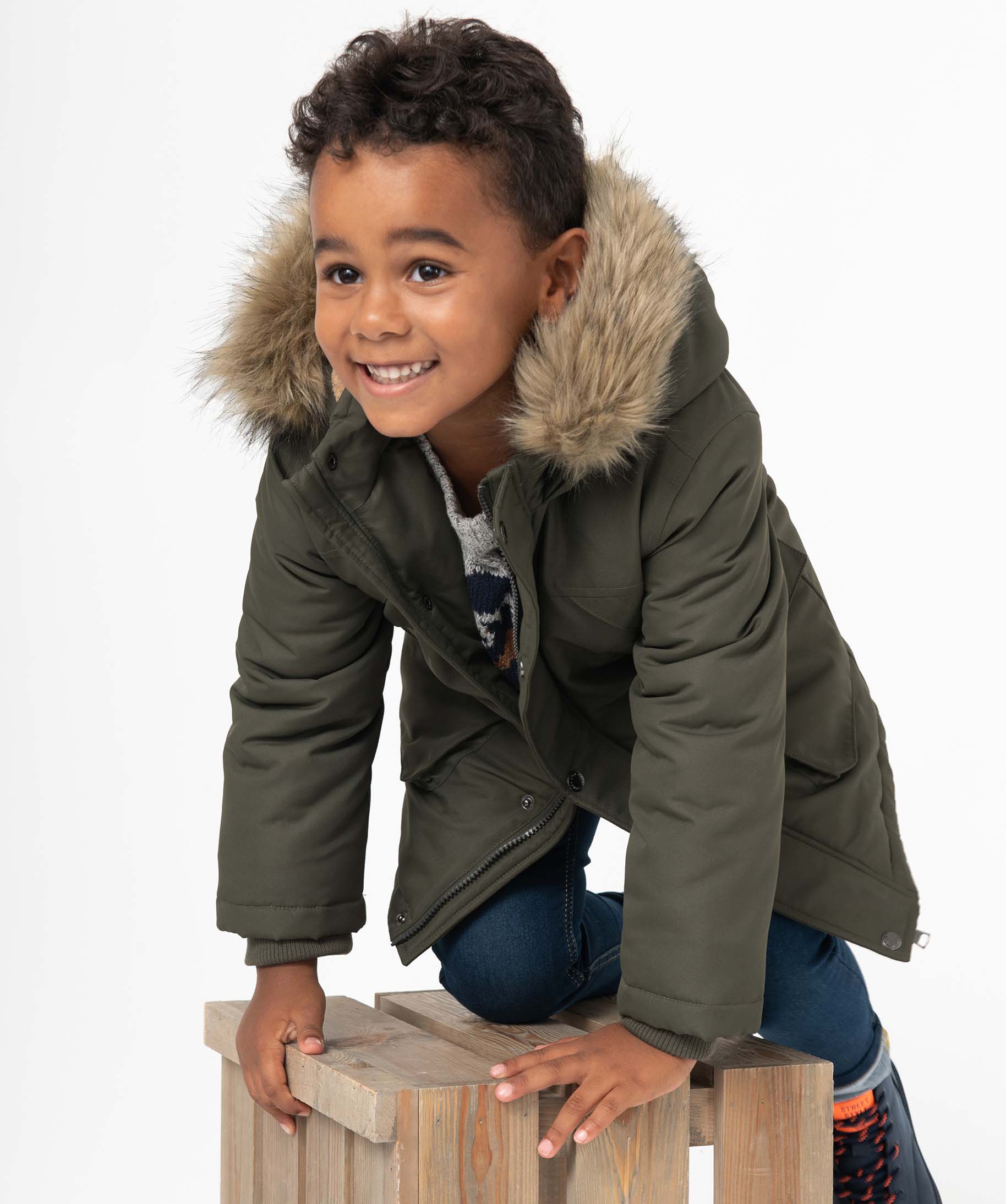 Parka déperlante avec doublure chaude et capuche Garçon kaki | GEMO
