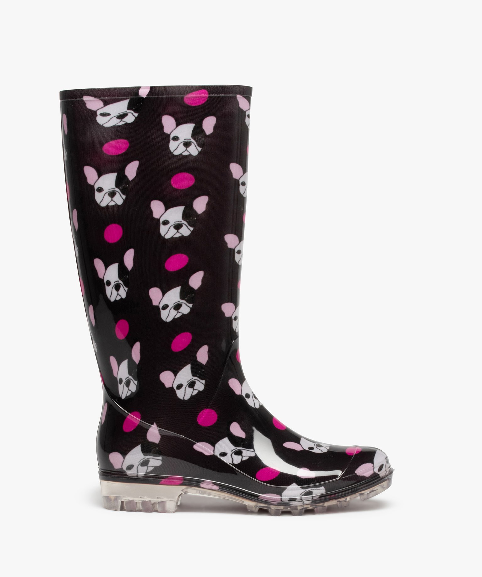 Bottes de pluie femme fantaisie imprimées chiens noir | GEMO