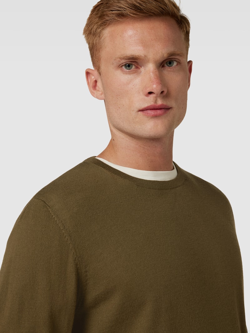 Strickpullover aus Wolle mit Rundhalsausschnitt in dunkelgrün meliert