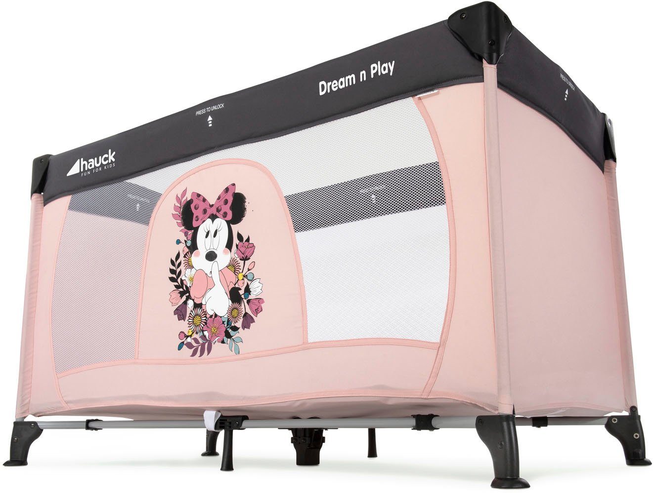 Hauck Baby-Reisebett Dream N Play - Minnie Sweetheart, inkl. Transporttasche