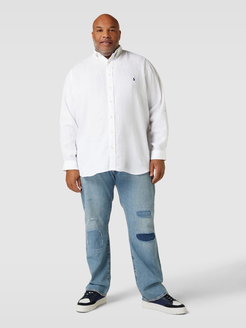 PLUS SIZE Leinenhemd mit Logo-Stitching in weiß