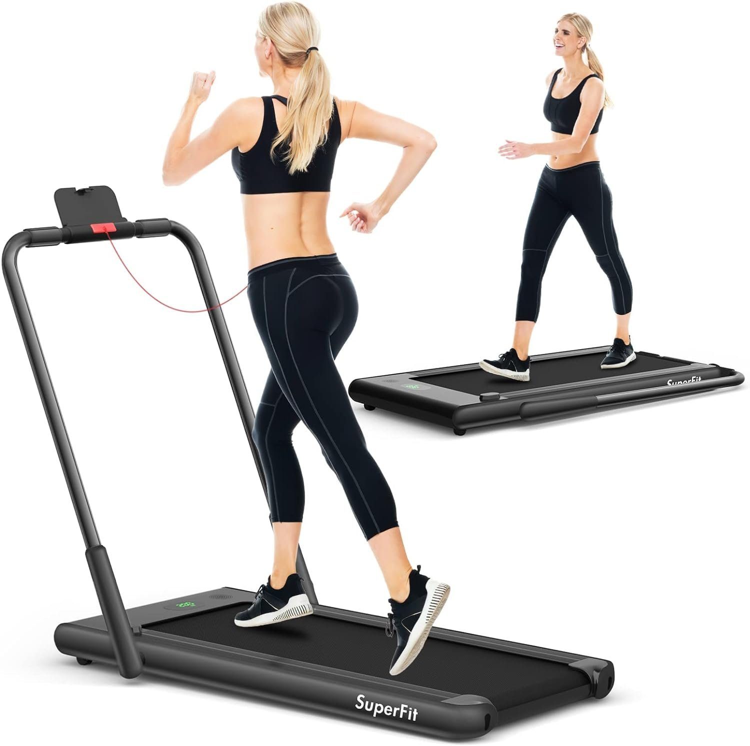 COSTWAY Laufband (2 in 1 Laufband klappbar 2,25HP, Walking Pad unter dem Schreibtisch), mit APP, Bluetooth und Fernbedienung, 1-12 km/h, Laufband für Zuhause