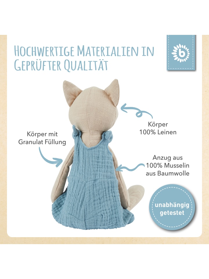 Bieco Spielwaren Kuscheltier aus Leinen & Musselin Fuchs - ab Geburt in Blau günstig kaufen onesize