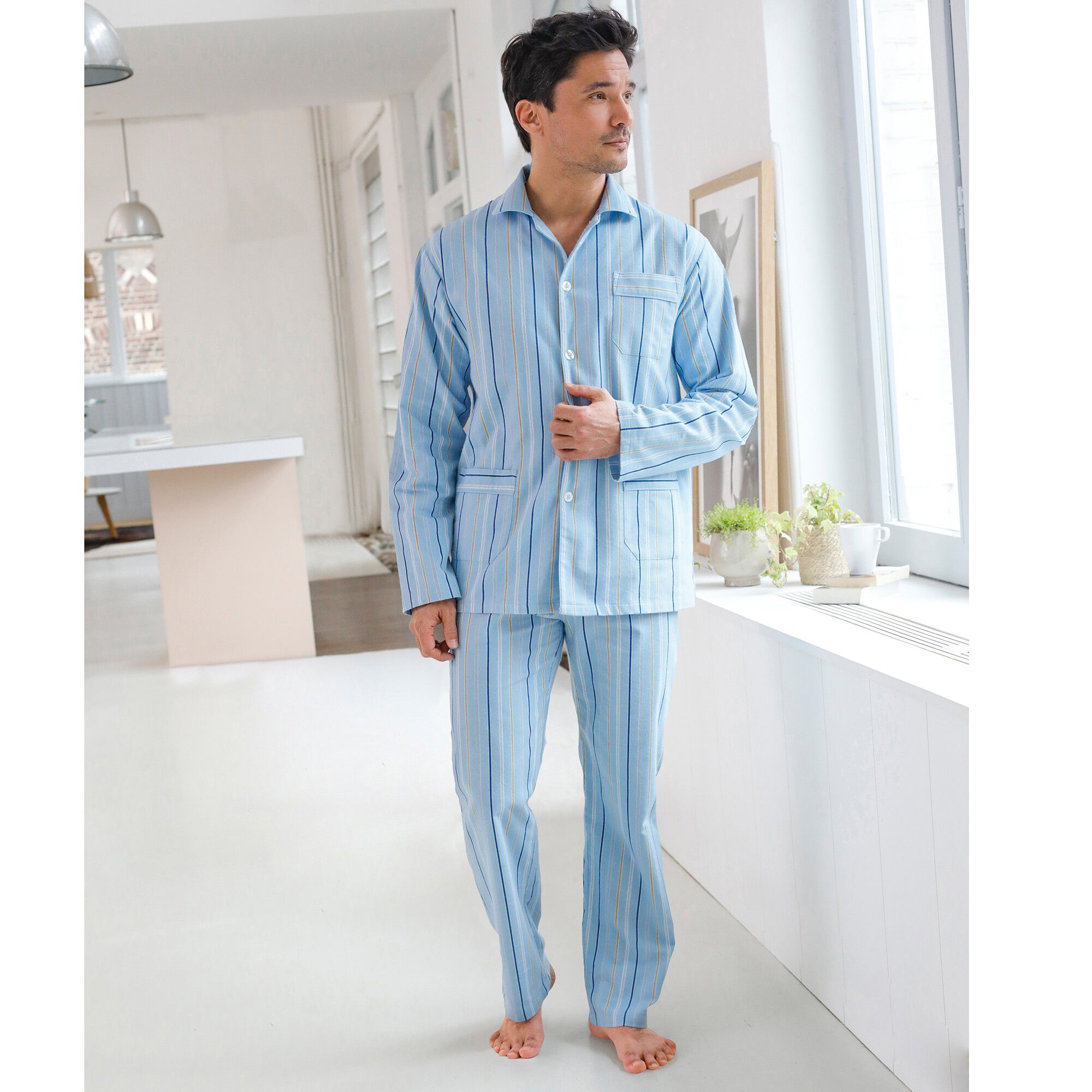 Pyjama boutonné rayé flanelle