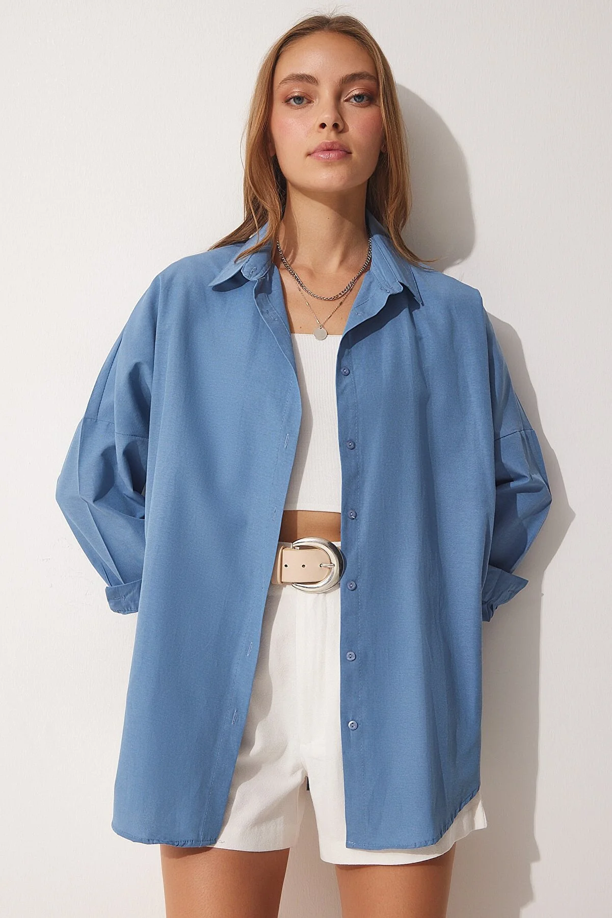 Happiness İstanbul  Hemd - Dunkelblau - Oversized