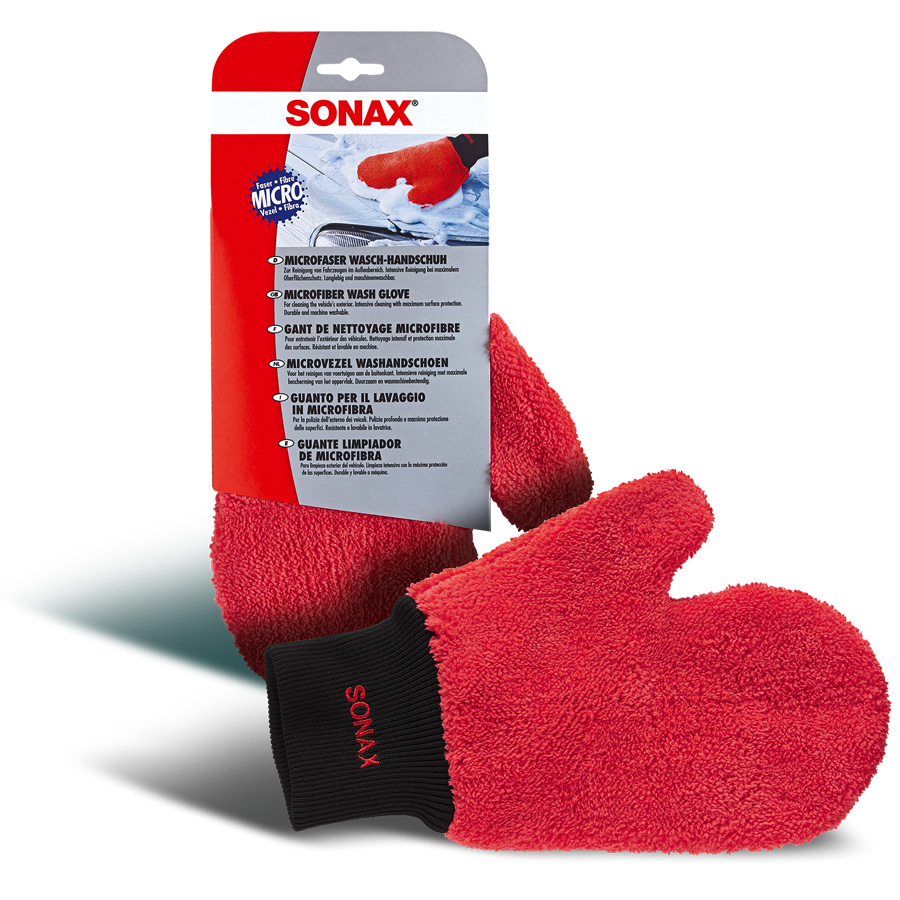 SONAX 4282000 Microfaser WaschHandschuh in Rot, 1 Stück - ATU