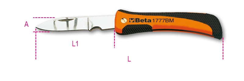 Zavírací nůž Beta 017770100 1777BM se zářezem pro odizolování drátů, čepel z nerezové oceli