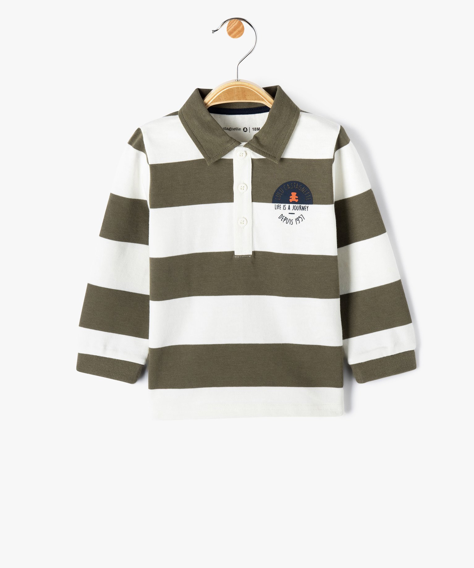 Polo rayé à manches longues en coton bébé Garçon - Lulu... kaki | GEMO