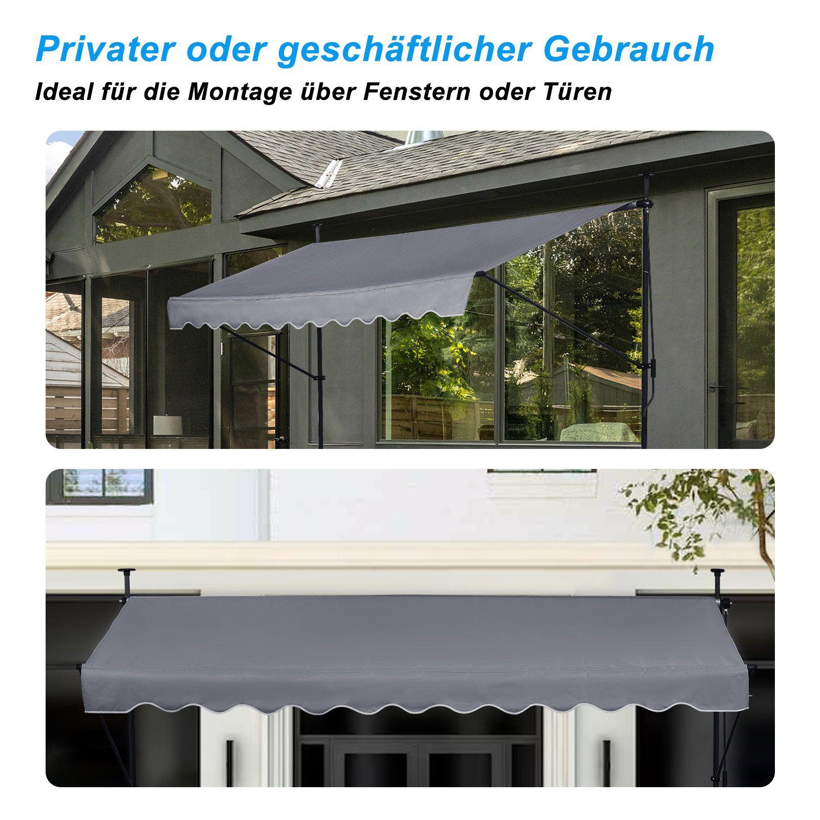 LEMROE Klemmmarkise 200-300cm Balkon Sonnenschutz mit Handkurbel
