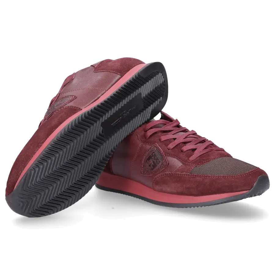 Philippe Model - Sneaker TROPEZ Glattleder Textil Veloursleder Logo Patch bordeaux - rot