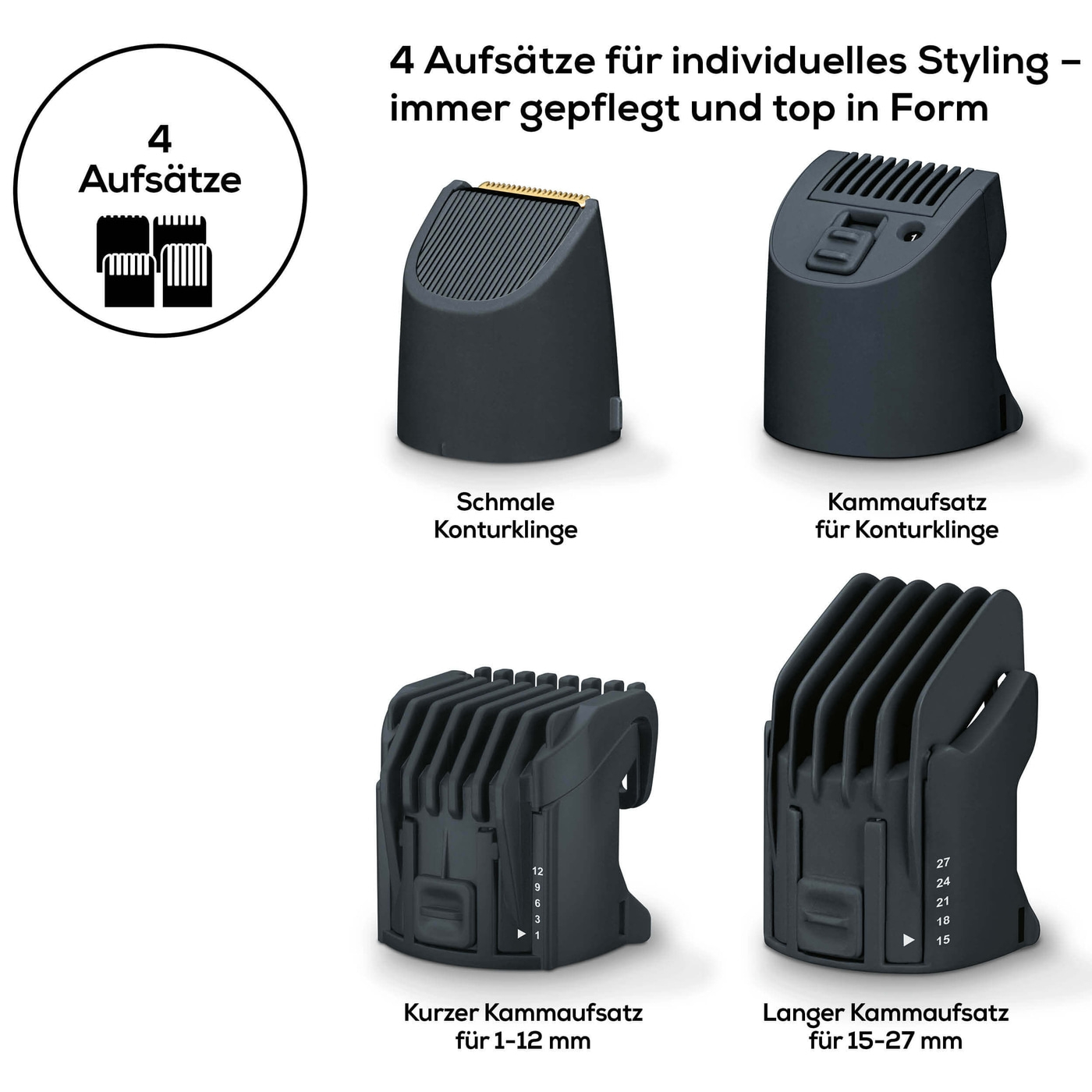 Beurer HR 4000 Bartstyler-Bartschneider mit 4 Aufsätzen für individuelles Styling & Spannungsanpassung