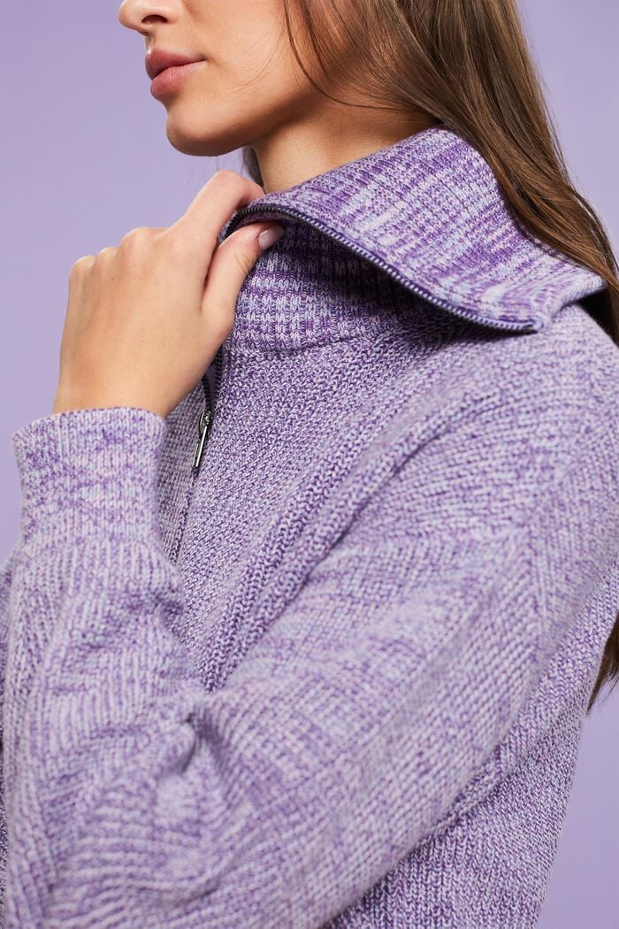 Melierter Strick-Cardigan mit Rollkragen