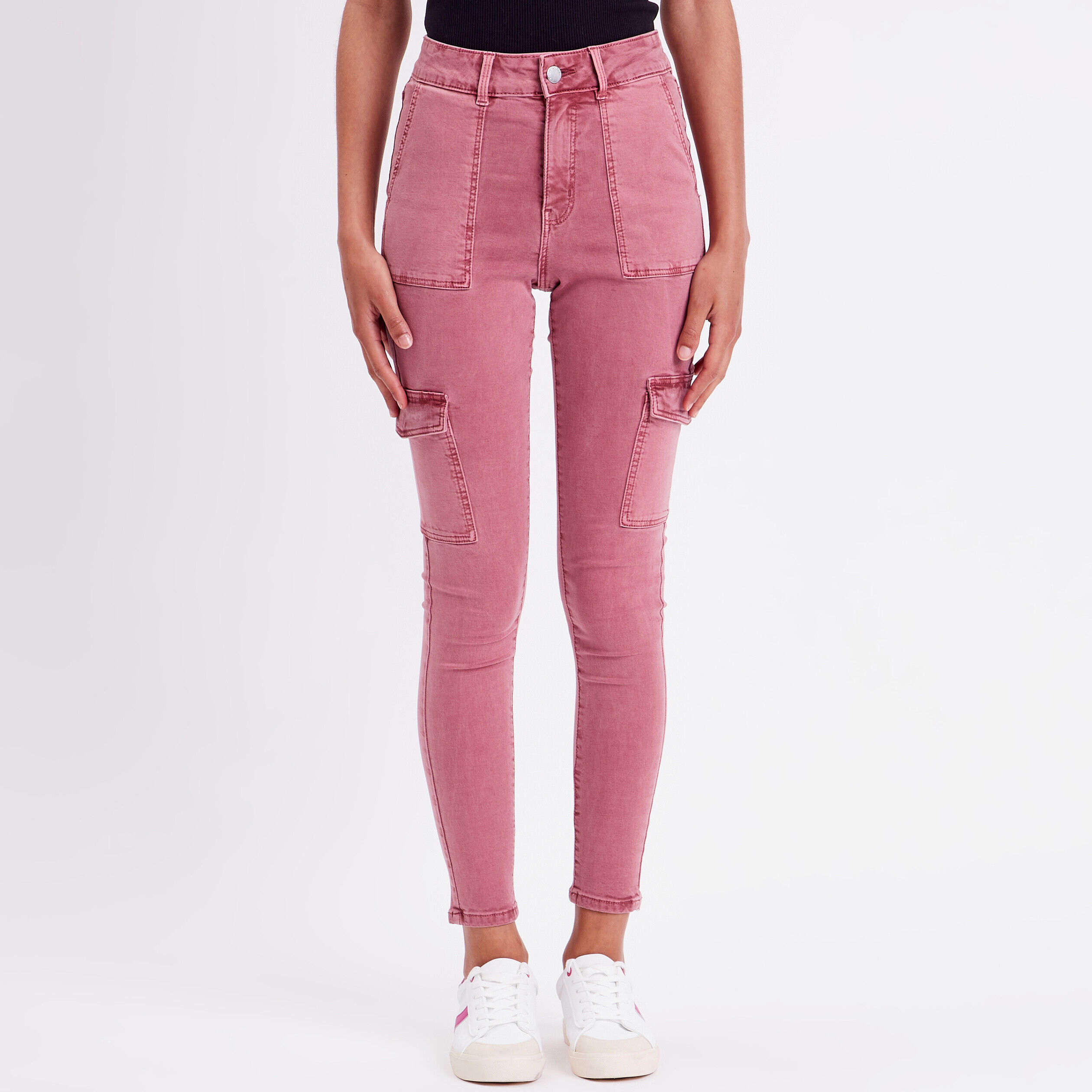 Pantalon skinny poches cargo vieux rose femme | Cache Cache