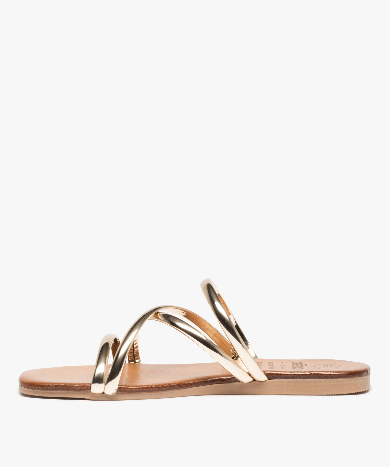 Mules femme avec brides effet miroir entrecroisées or | GEMO