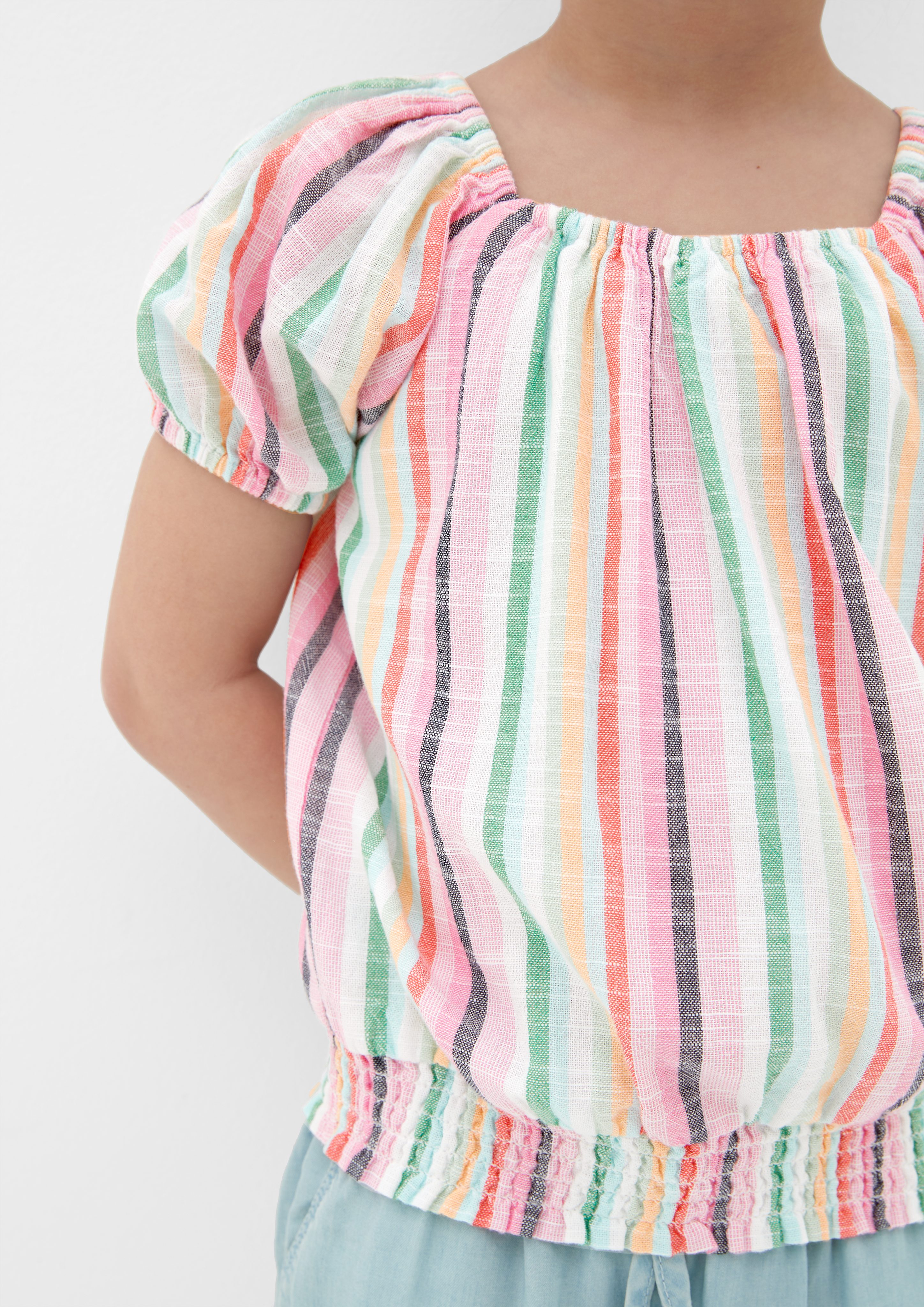 s.Oliver Kurzarmbluse Bluse mit Streifenmuster Smok-Detail