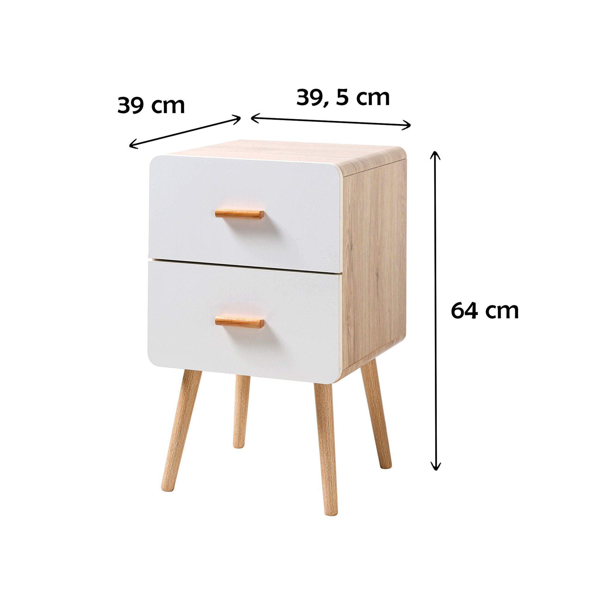 Table de chevet YOLTY 2 tiroirs bois et blanc