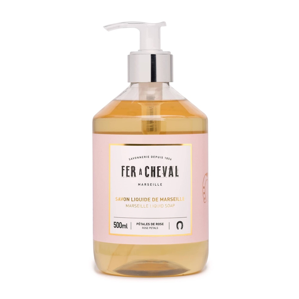 fer à cheval SAVON LIQUIDE DE MARSEILLE PARFUME PETALES DE ROSE  500ML Savon liquide