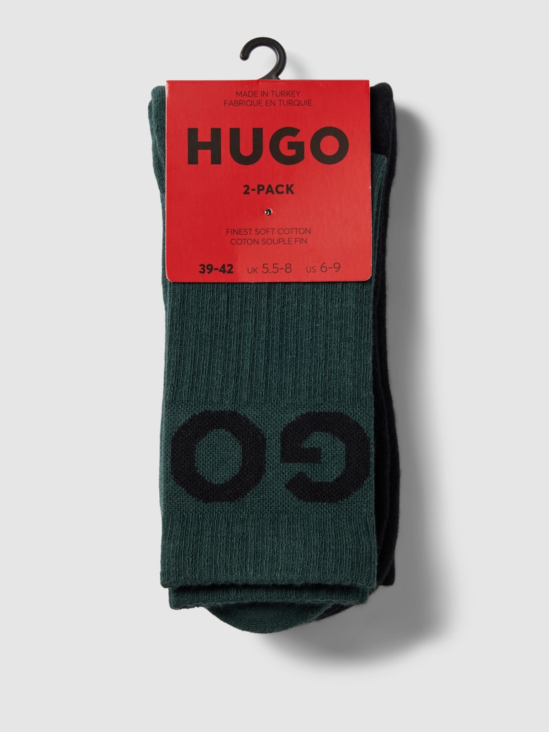Socken mit Label-Stitching im 2er-Pack in dunkelgrün