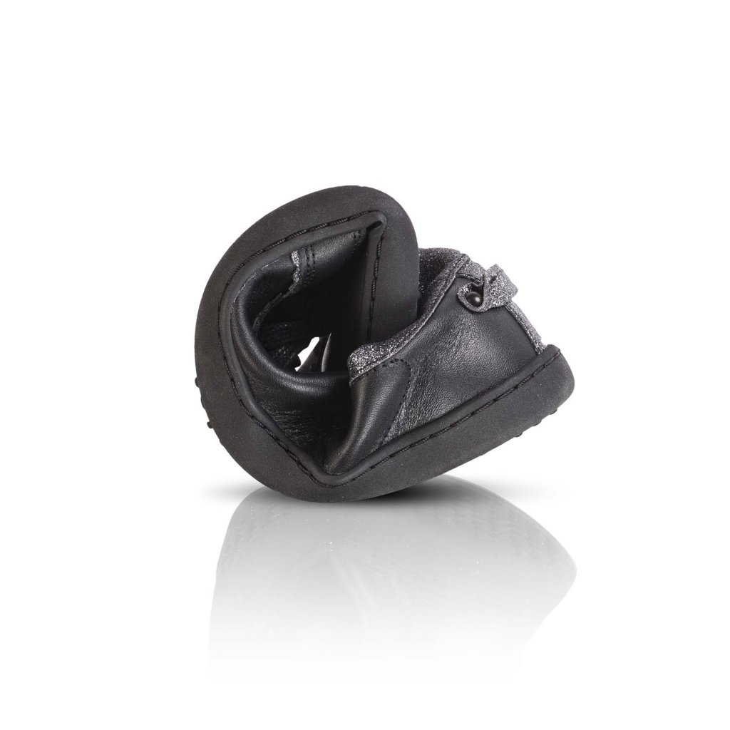 Shapen Feelin Chic Black Glitter Leather Barfuß-Halbschuhe