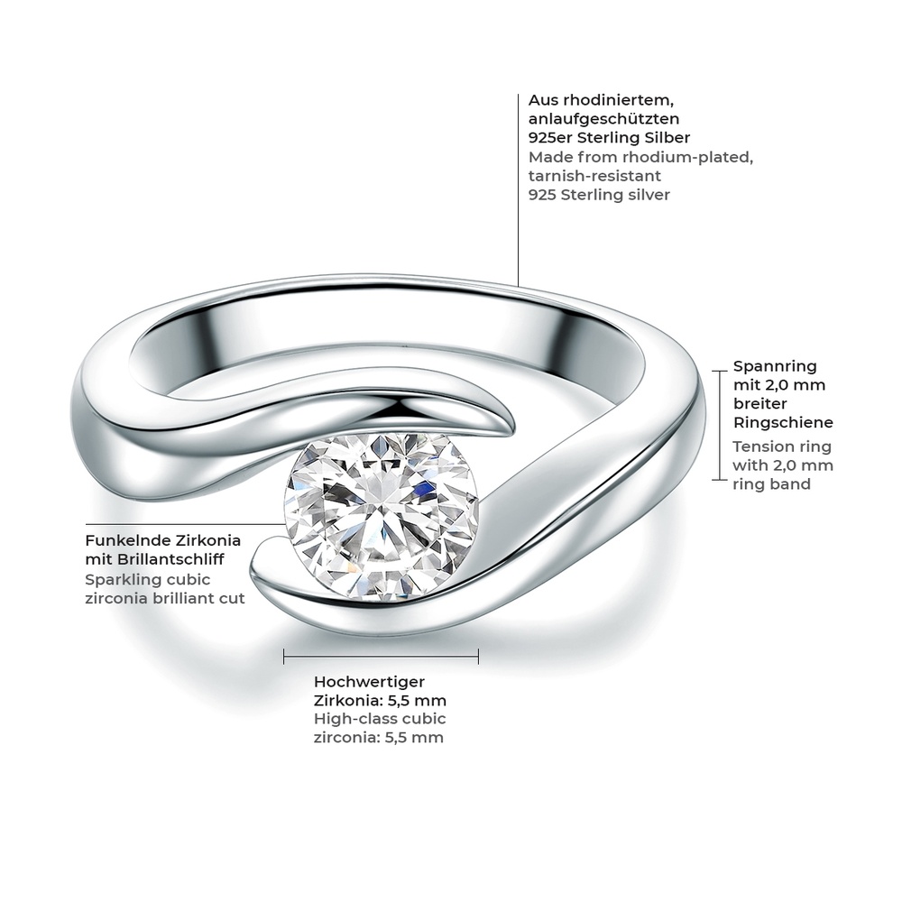 Trilani Bague en argent Argent sterling Oxyde de zirconium (CZ) en Argent Bague