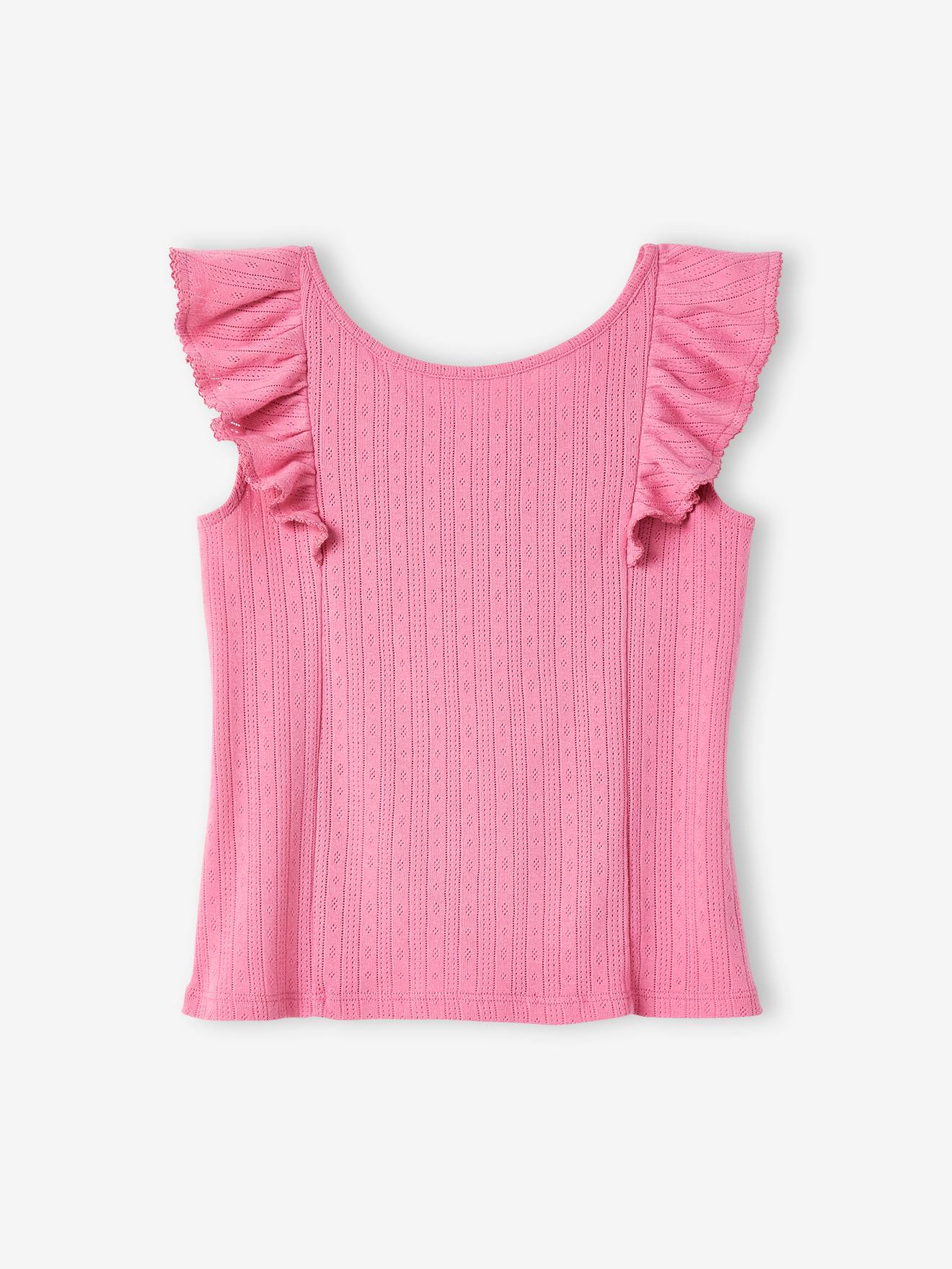 Vertbaudet Mädchen Volant-Top aus Pointelle-Jersey Oeko-Tex - smaragdgrün
