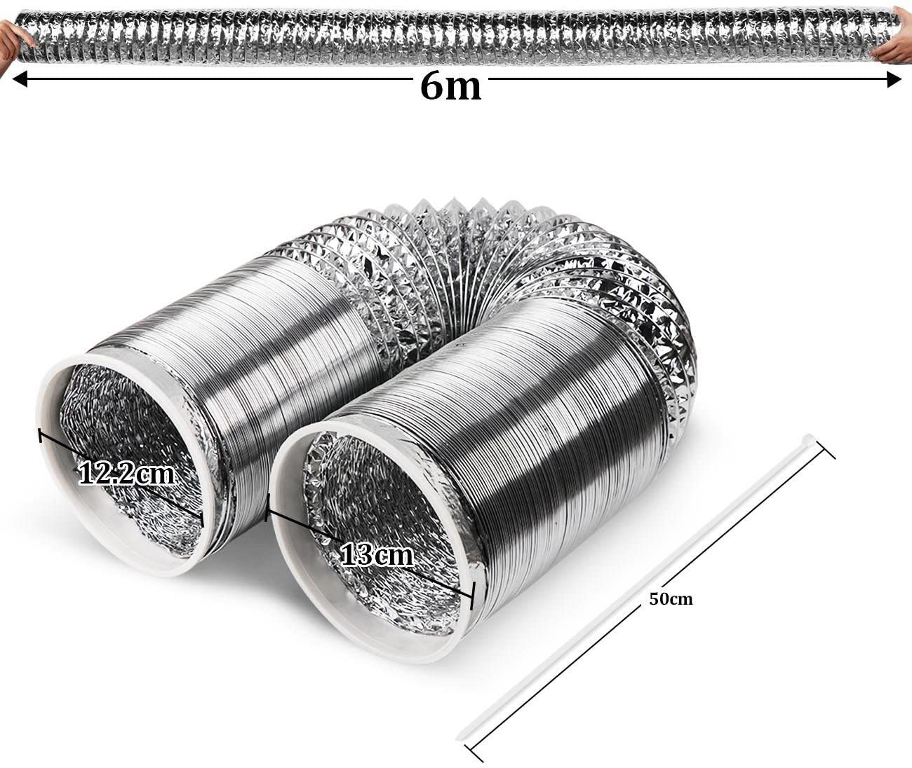 Homewit Sprühschlauch Abluftschlauch Aluminiumfolie für Abzugshaube Trockner Dunstabzug, (1 St), 125mm 6 m mit 4 Stück Kabelbinder