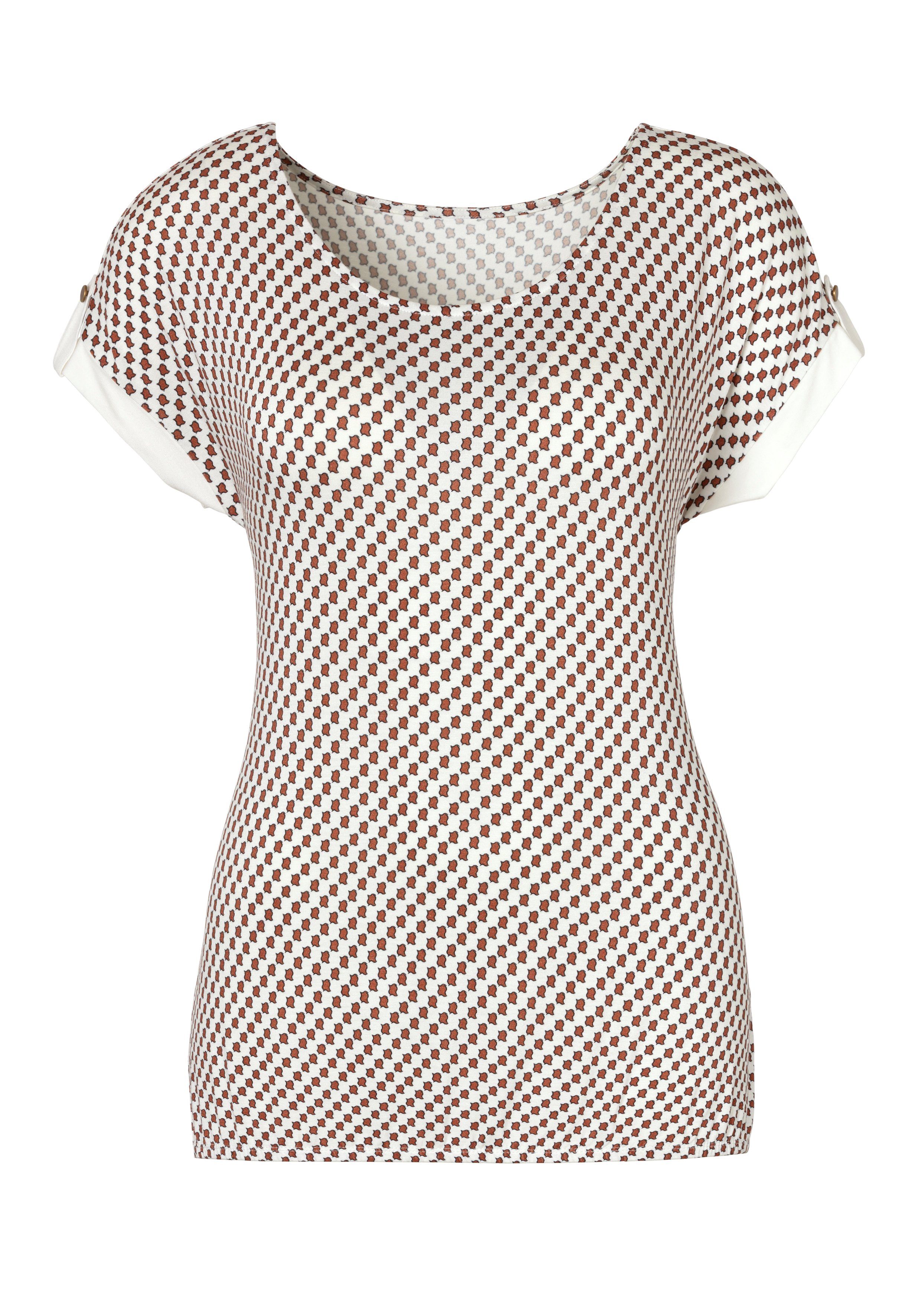 Vivance T-Shirt mit kleinem Beleg und goldfarbenen Knopf am Ärmelsaum