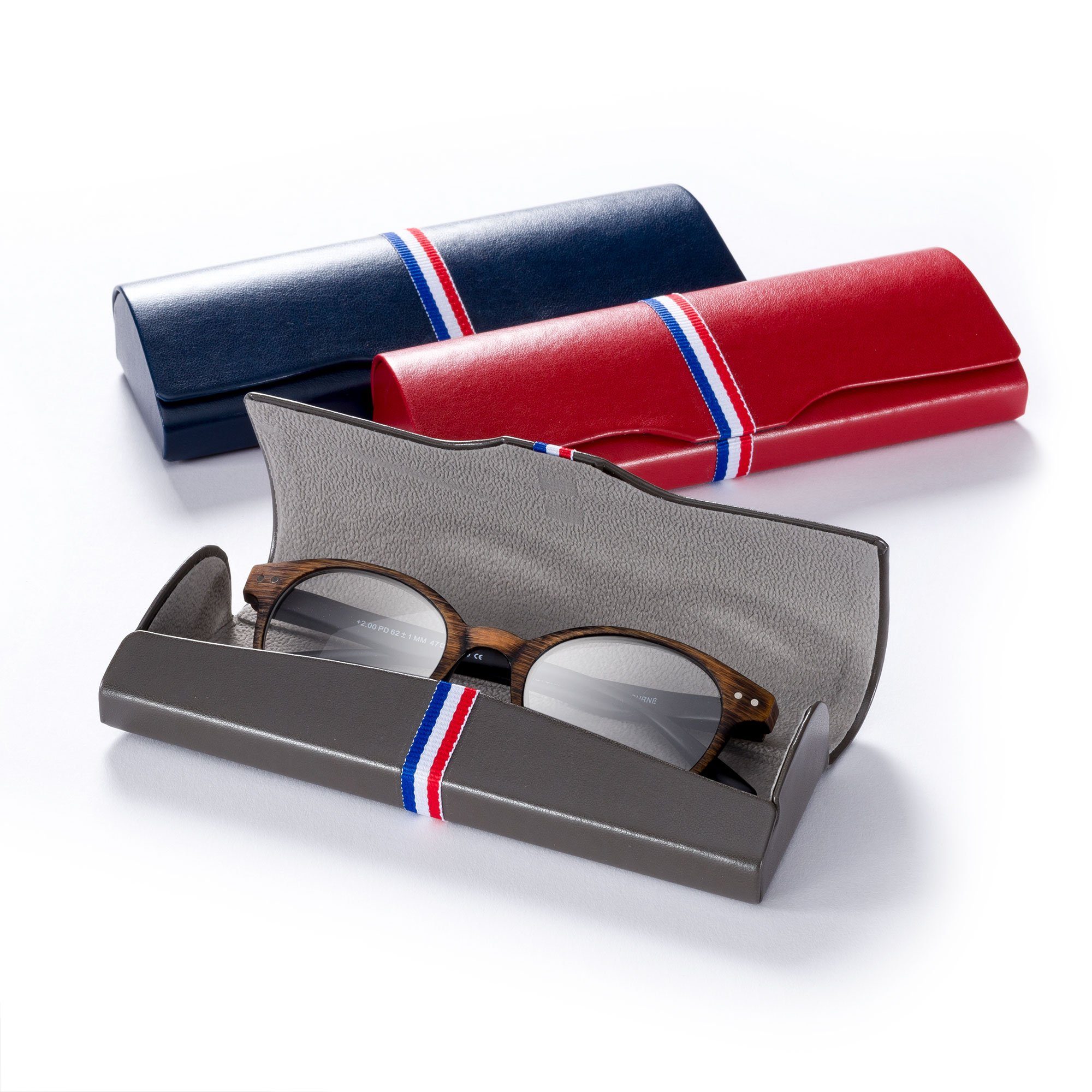 FEFI Brillenetui mit dekorativem Streifen-Band (Hardcase), inklusive Mikrofasertuch