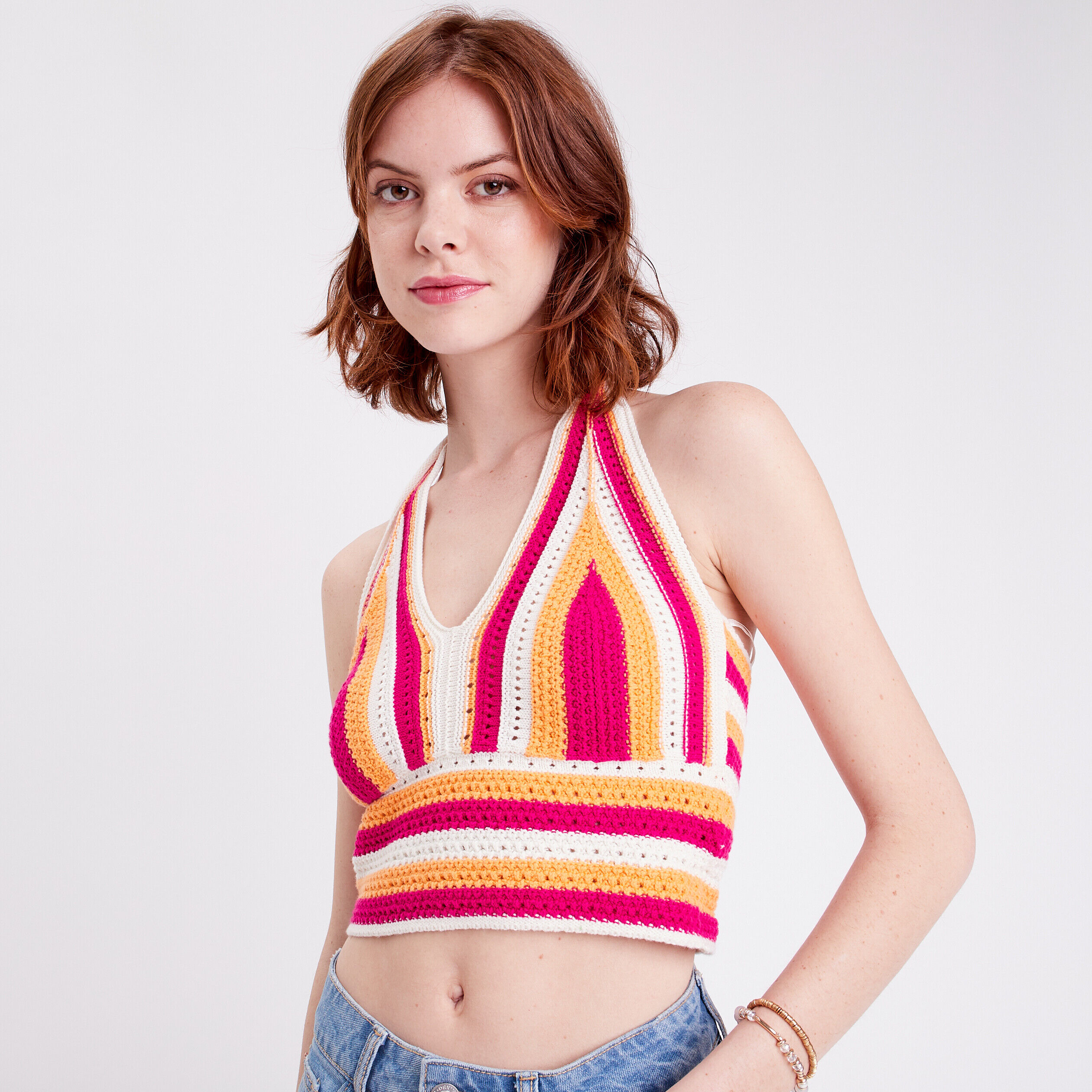 Débardeur crochet rose fushia femme | Cache Cache