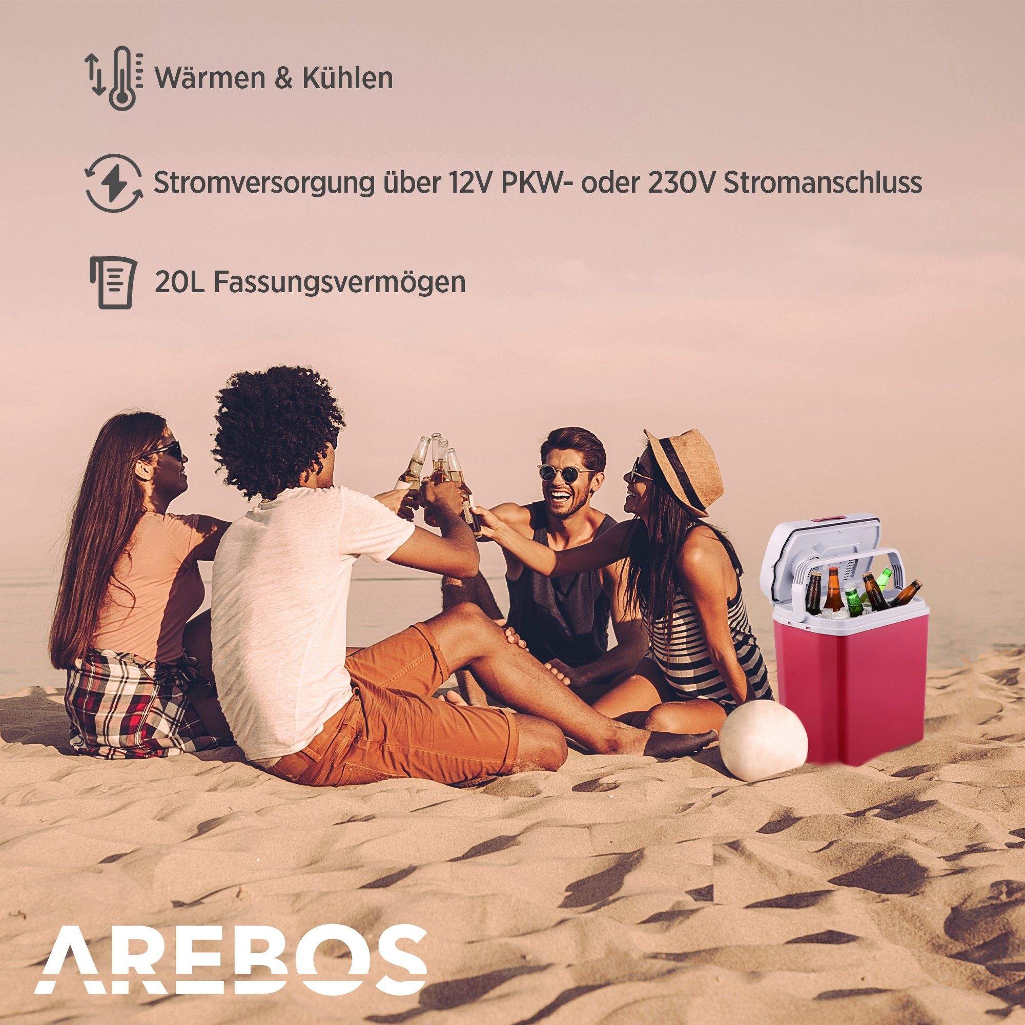 Arebos Elektrische Kühlbox, Mobil Kühlschrank ECO Modus, Kühlen & Warmhalten, 20 l