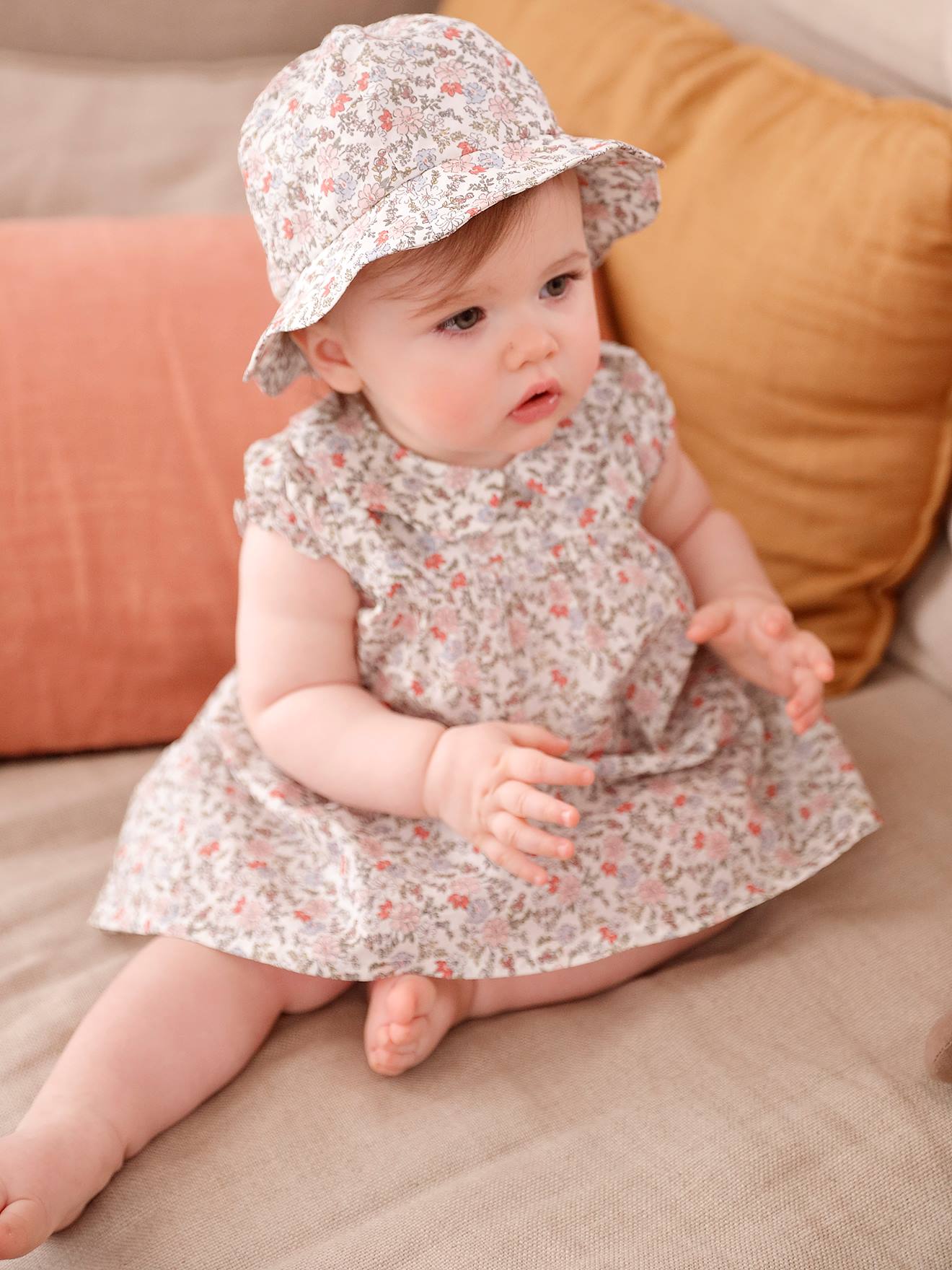 Vertbaudet Mädchen Baby-Set: Kleid & Sonnenhut - wollweiß