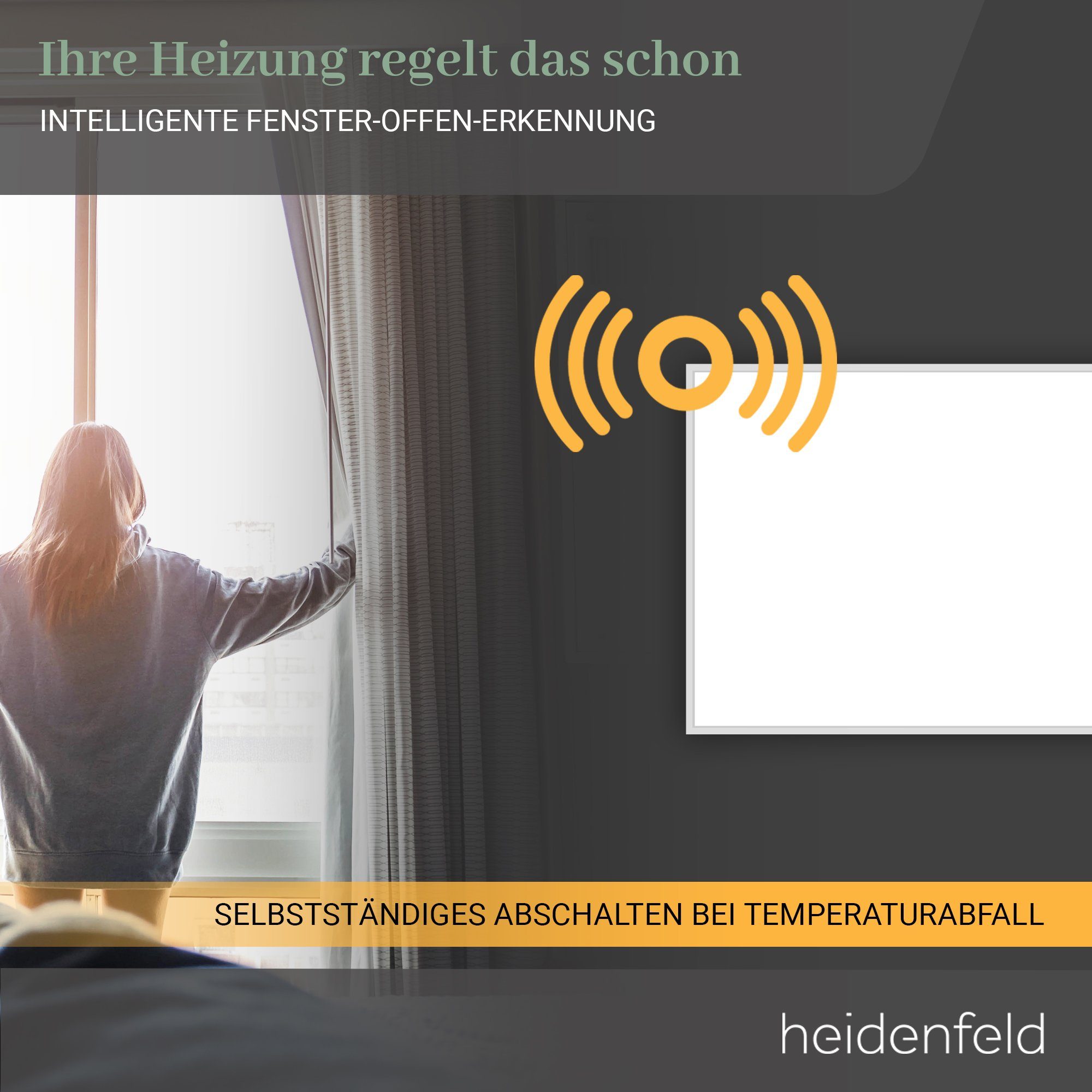Heidenfeld Infrarotheizung 600 - 1200 W Wand Decke Elektroheizung HF-HP110 - 10 J. Garantie, App-Steuerung & Thermostat - Infrarot Wandheizung Heizkörper