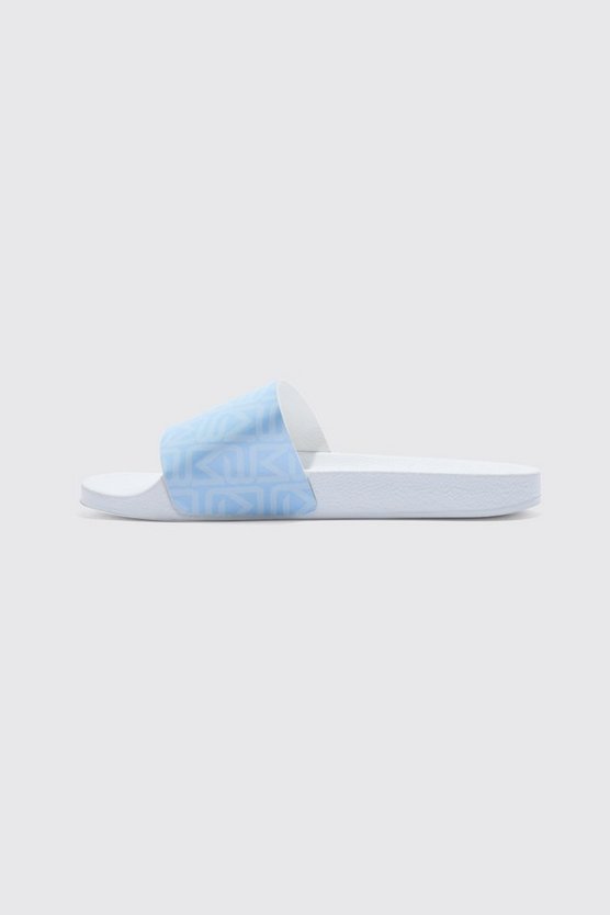 Blaue Slides mit Man-Logo