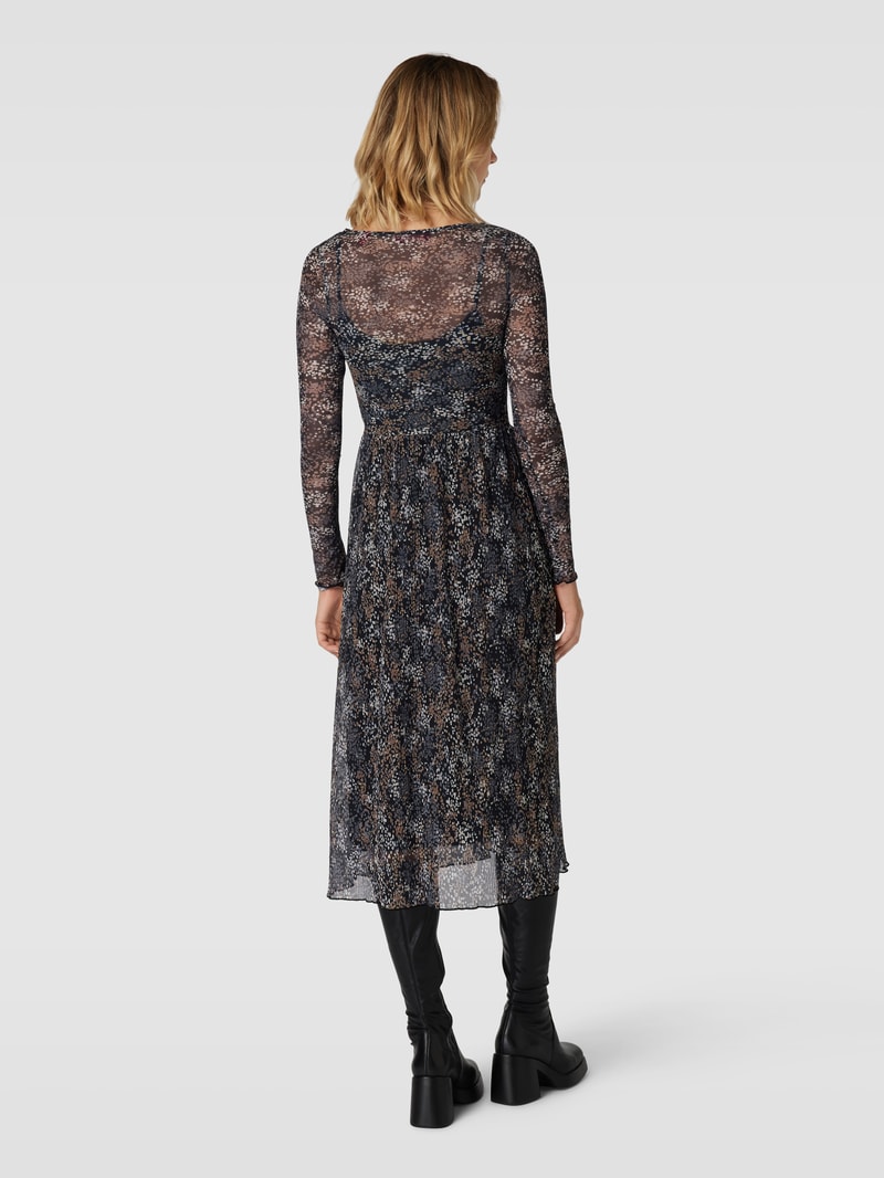 Midikleid aus Viskose mit Allover-Muster in schwarz