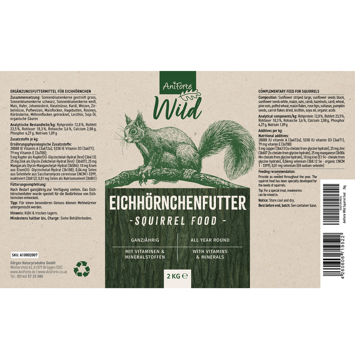 Aniforte Eichhörnchen Aniforte Eichhörnchenfutter 2 kg