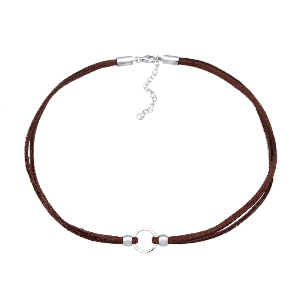Elli Elli Collier Femmes choker cercle avec similicuir brun en argent sterling 925 collier