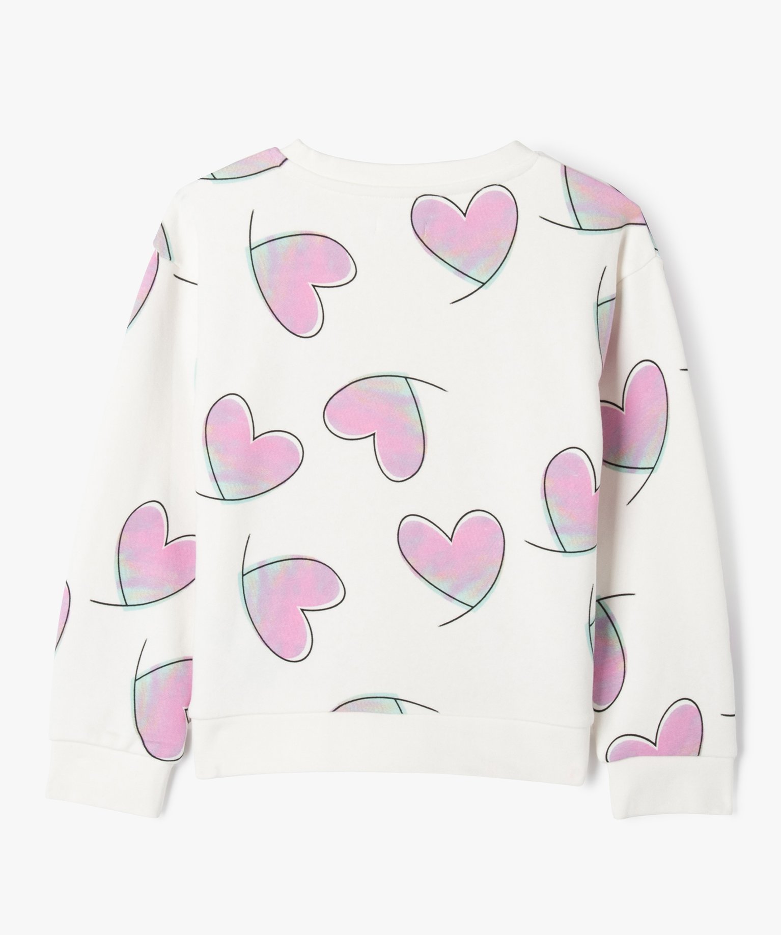 Sweat à col rond à motifs coeurs fille ecru | GEMO