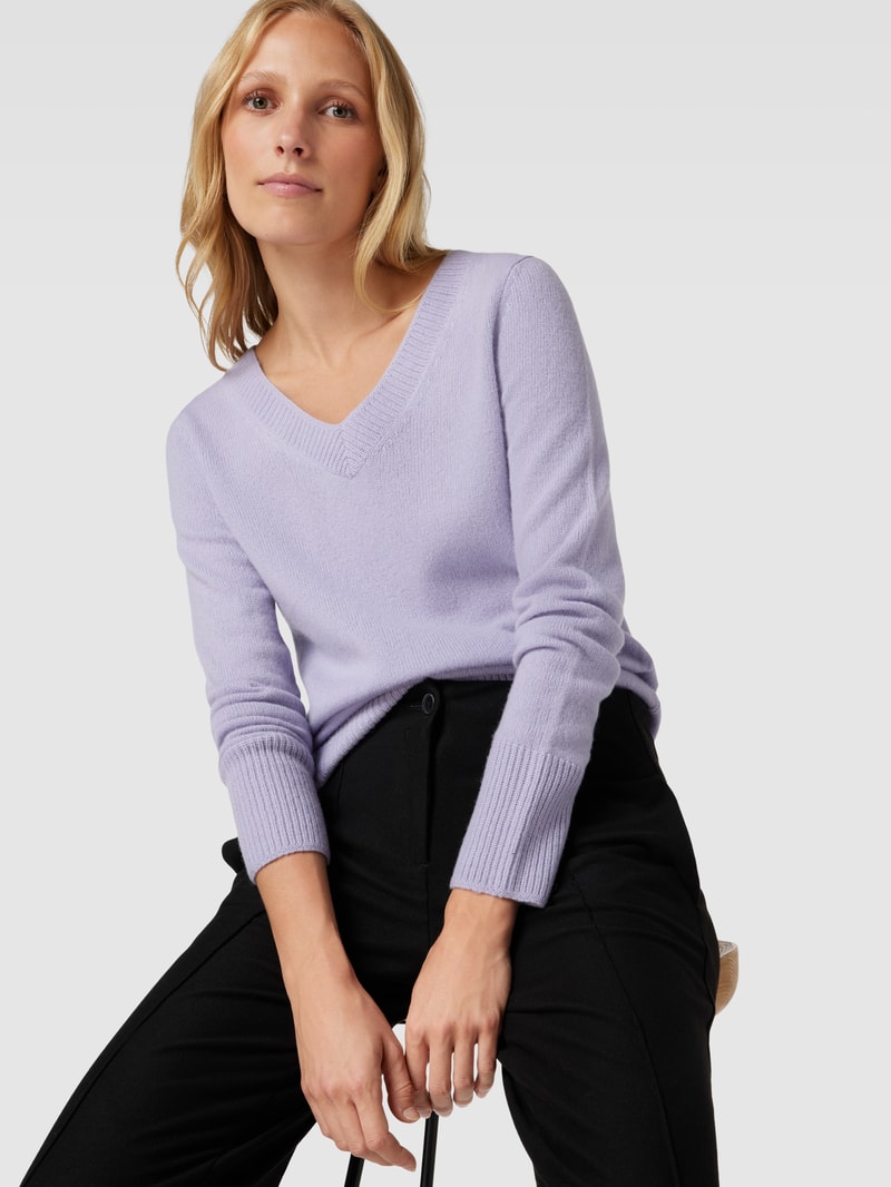 Strickpullover aus Wolle mit V-Ausschnitt in flieder