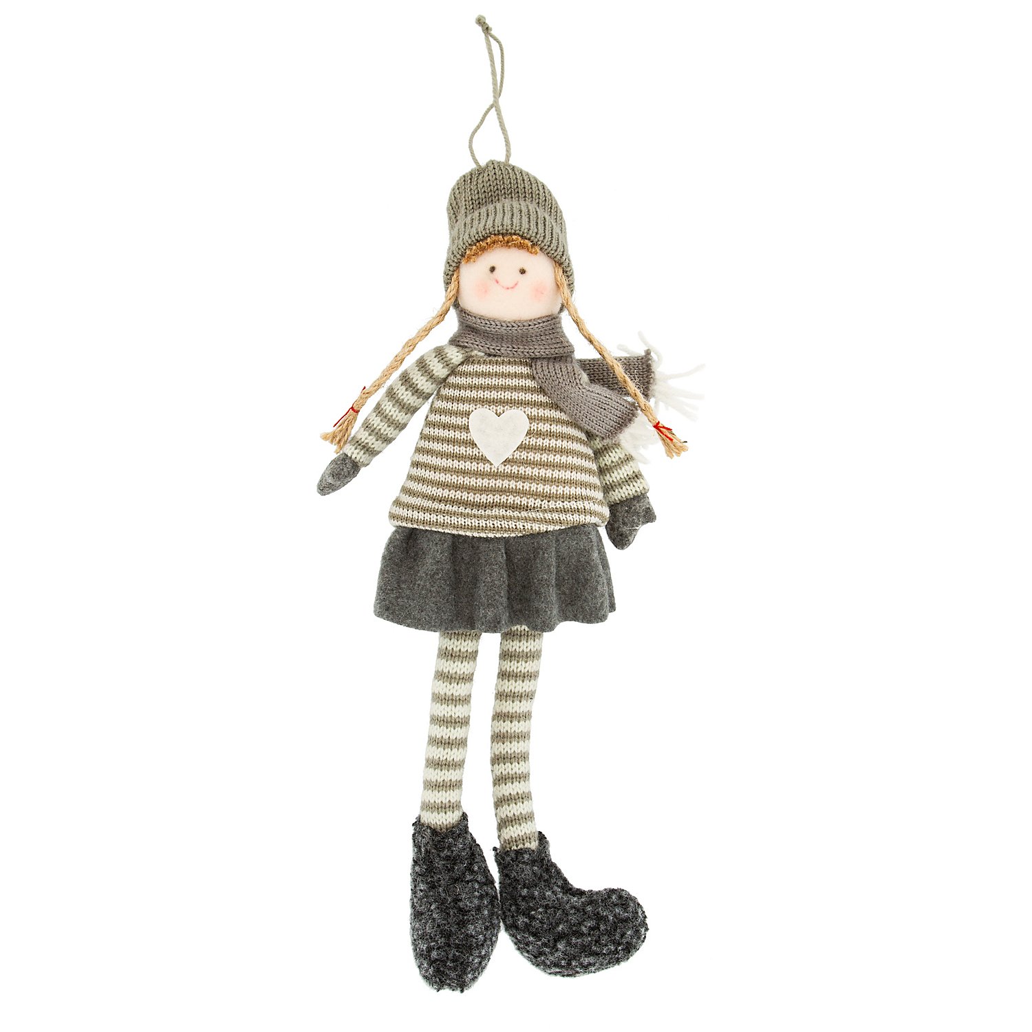 Mädchen-Figur aus Filz/Strick, grau-weiß, Größe: 40 cm