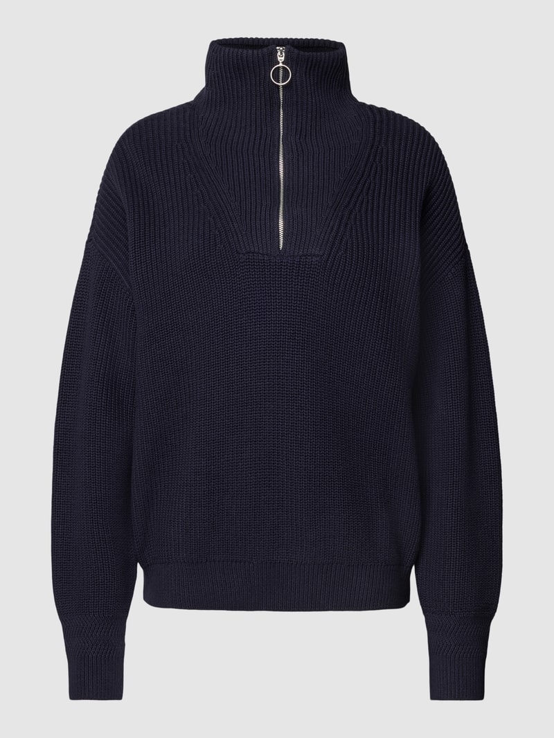 Strickpullover mit Troyer-Kragen in marineblau
