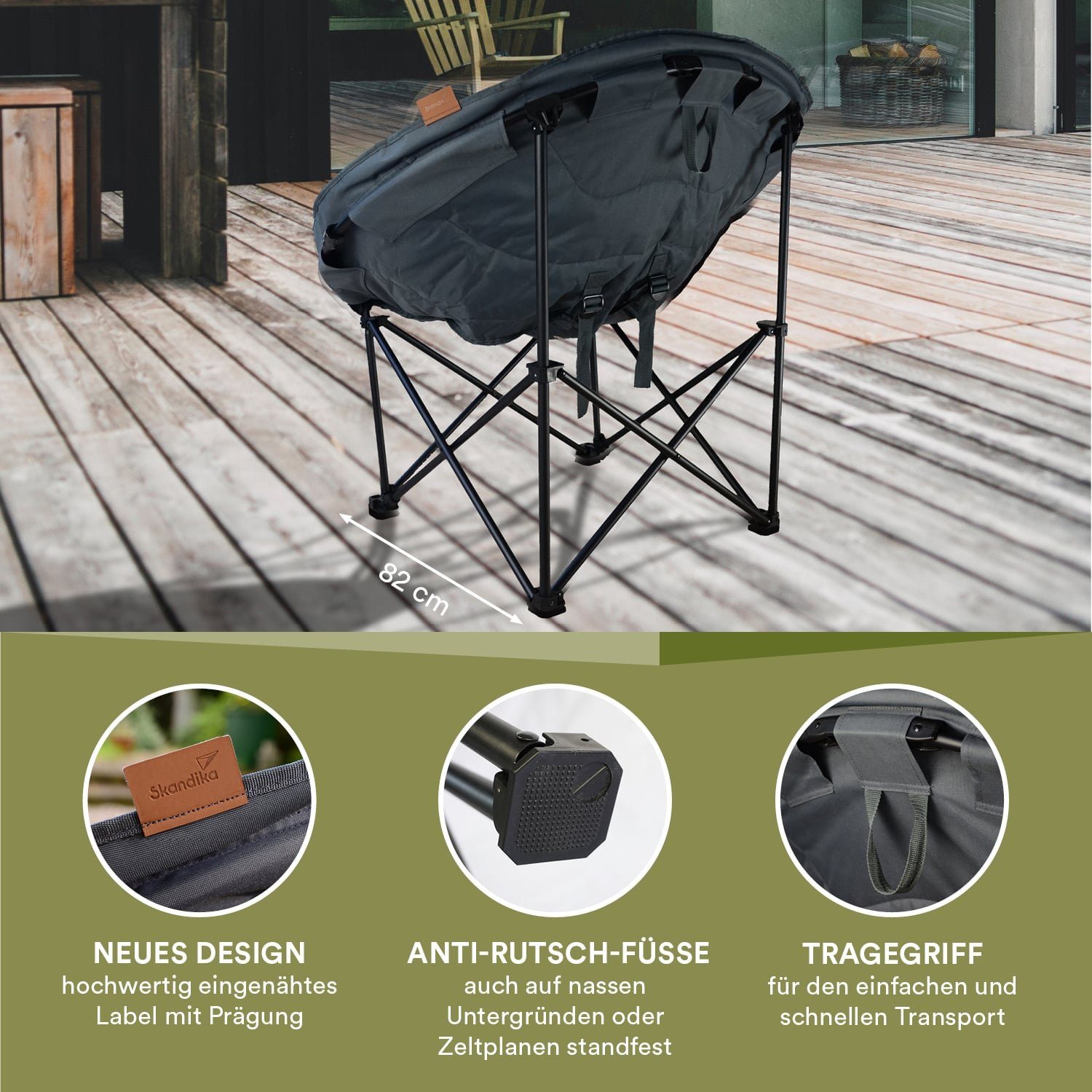 Skandika Campingstuhl Moonchair Deluxe XXL (grün), Großer, bequemer Campingstuhl, Camping Sessel