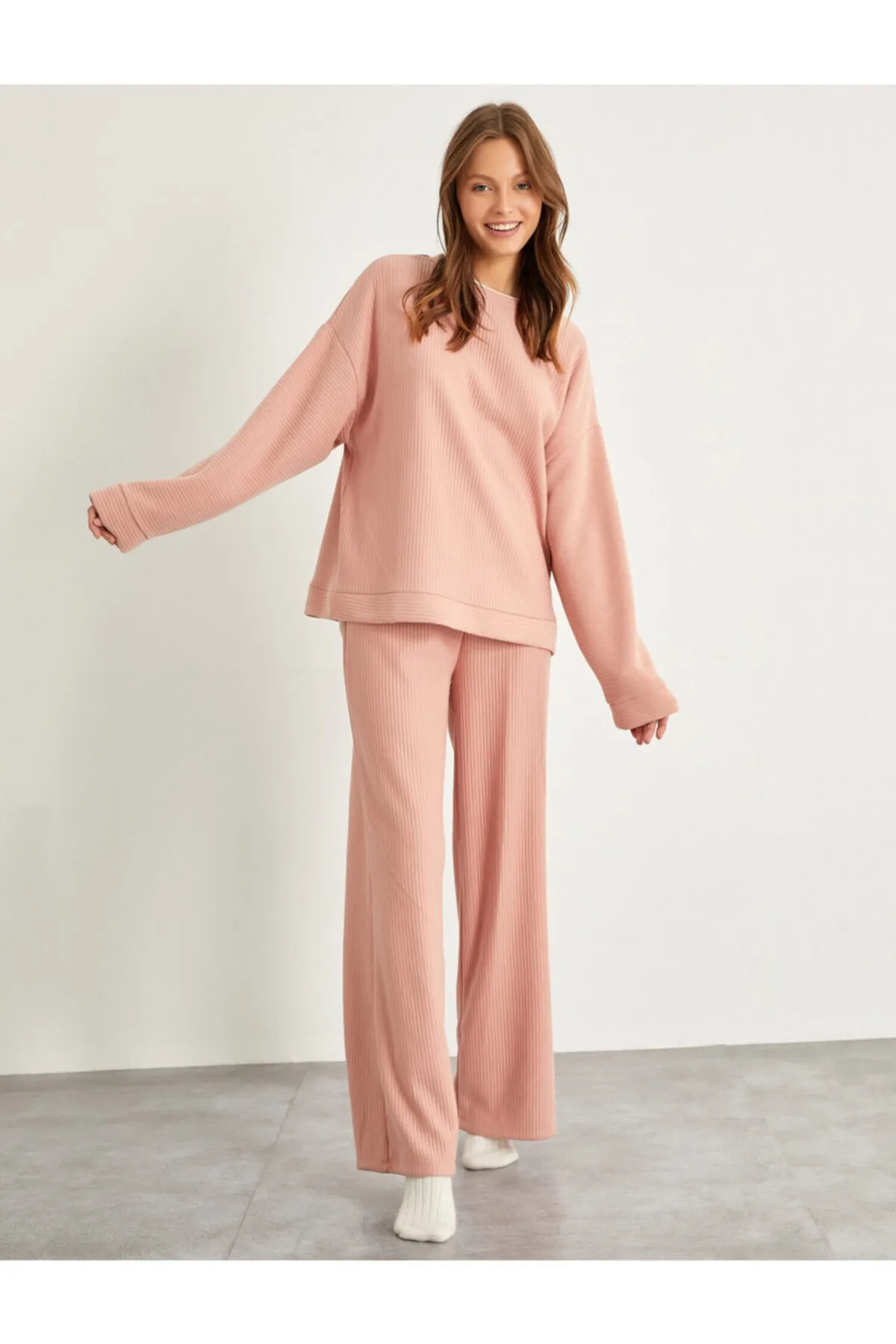 Koton  Gerippte Pyjamahose mit weitem Bein