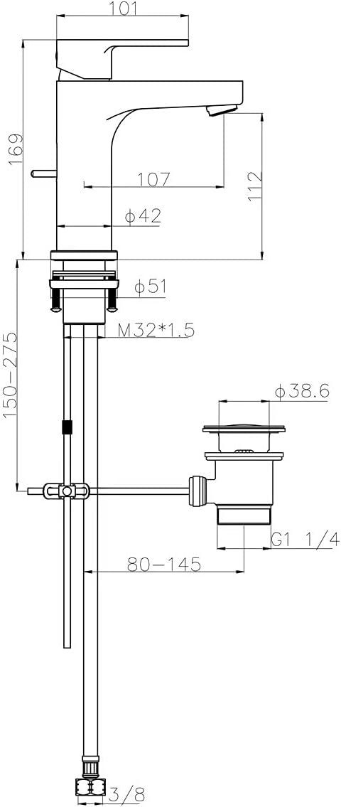 CECIPA Waschtischarmatur Wasserhahn Bad mit Zugstangen, Waschbecken Armaturen Höhe 112MM