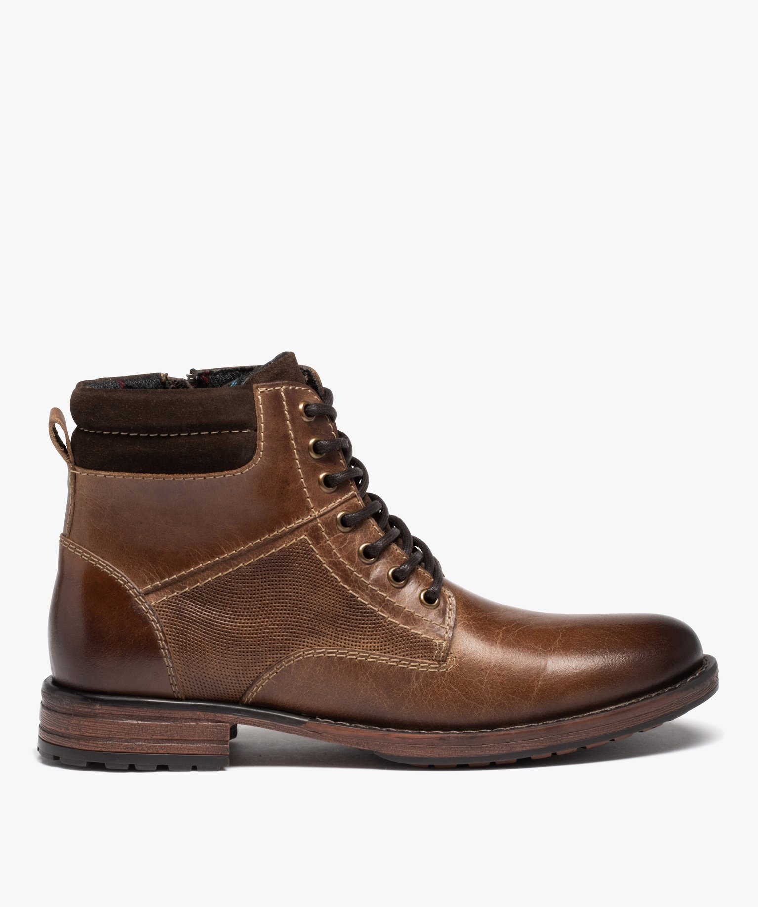 Boots homme en cuir grainé uni avec intérieur doublé marron | GEMO